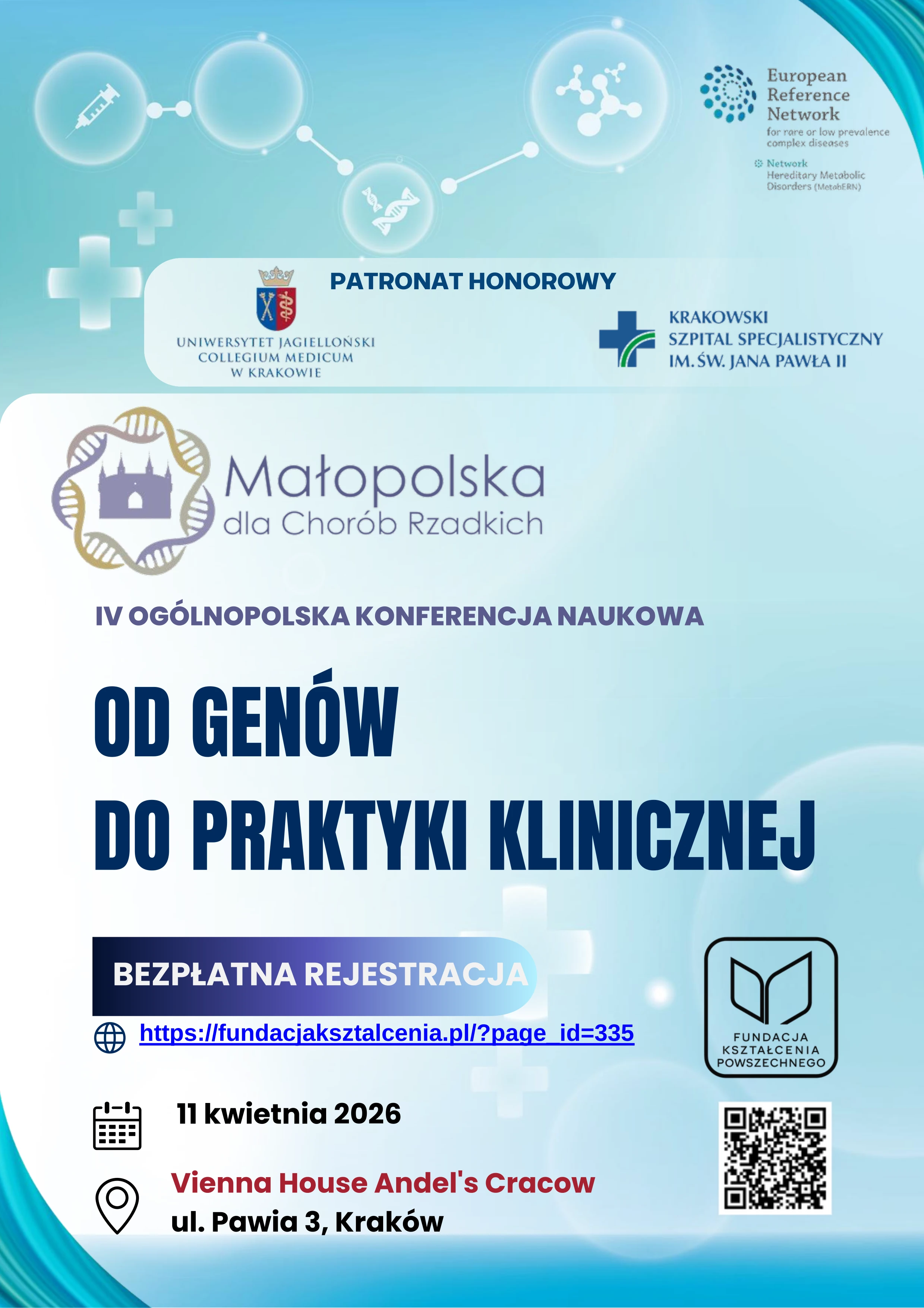 Małopolska dla Chorób Rzadkich 2026 od genów do praktyki klinicznej choroby rzadkie konferencje medyczne sympozja medyczne 2026 ulotka rejestracja na konferencję medyczną grafika PTWWM